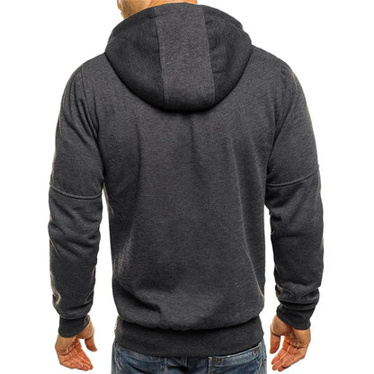 Men's Athletic Hooded Jacket with Zipper Pockets, Adjustable Drawstrings, and Comfortable Fit for Casual and Sportswear.