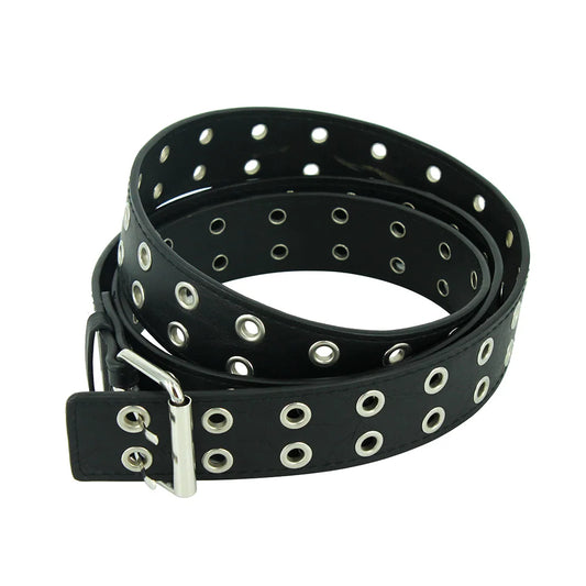 Unisex Punk Rock Double Grommet Belt with Metal Eyelets and Adjustable Buckle for Casual and Alternative Fashion