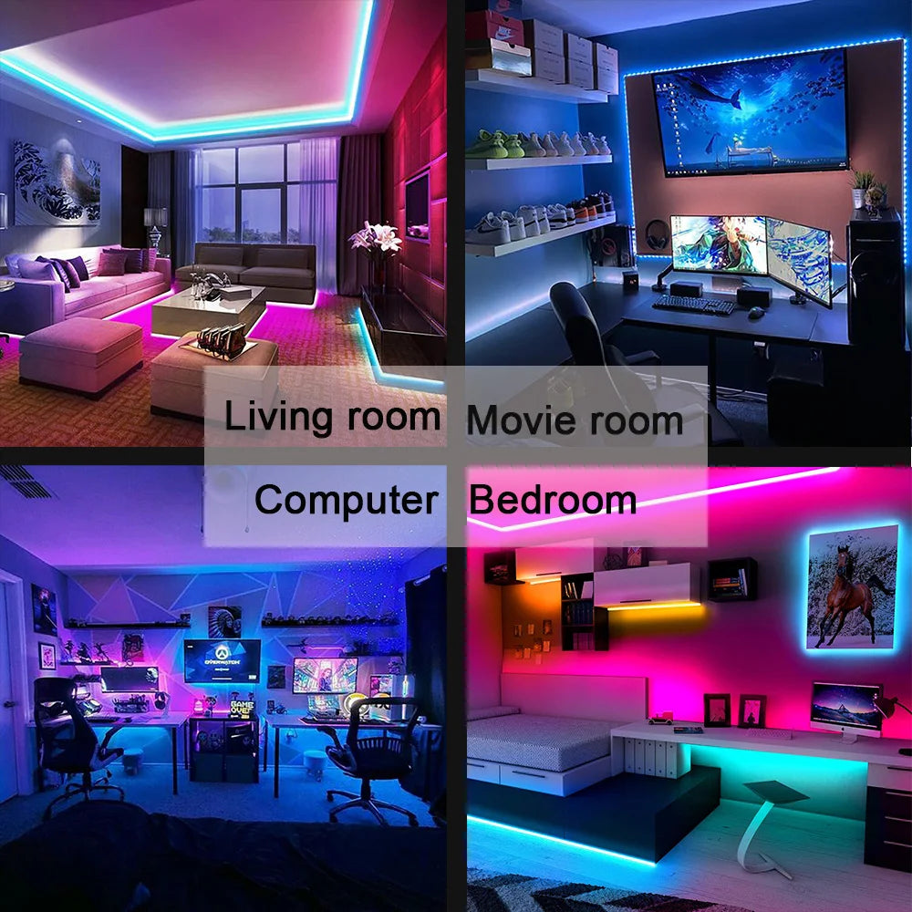 RGB LED Strip Lights for TV Backlighting with Remote Control and Smartphone App Compatibility, Perfect for Ambient Lighting and Home Theater Enhancement