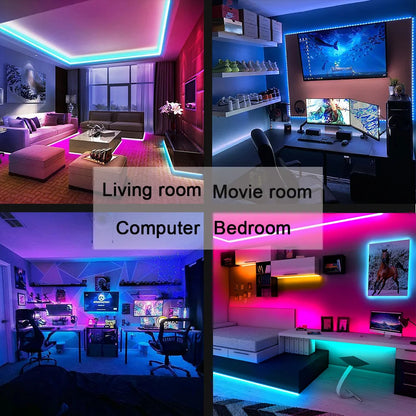 RGB LED Strip Lights for TV Backlighting with Remote Control and Smartphone App Compatibility, Perfect for Ambient Lighting and Home Theater Enhancement