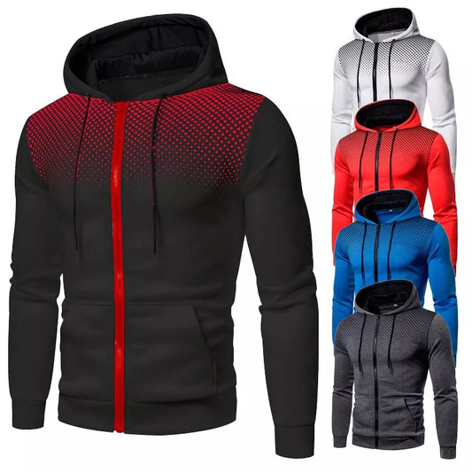 Men's Athletic Zip-Up Hoodie with Gradient Design and Drawstring Hood, Available in Multiple Sizes for Workout and Casual Wear