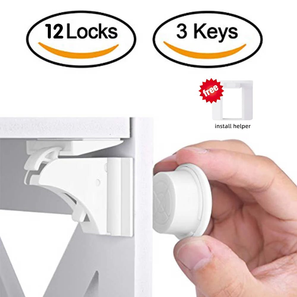 Magnetic Child Safety Cabinet and Drawer Locks with Easy Installation Helper, 12 Locks and 3 Keys Set for Baby Proofing and Home Safety