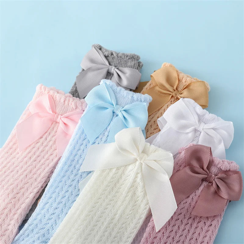 Adorable Baby Knee-High Lace Socks with Bow Accent – Perfect for Special Occasions and Everyday Wear