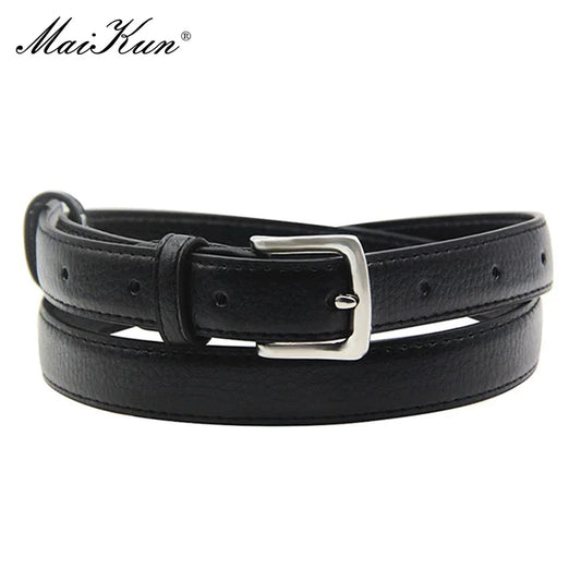 Slim Faux Leather Belt with Classic Metal Buckle for Women’s Dresses and Casual Outfits