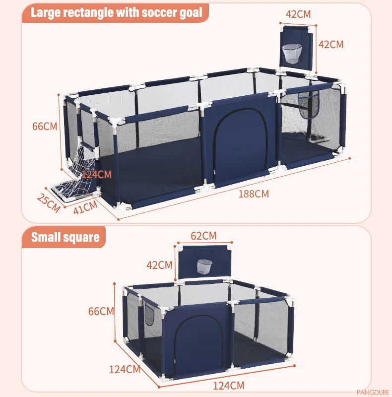 Large Foldable Baby Playpen with Breathable Mesh Sides, Secure Locking System, and Basketball Hoop for Safe Indoor and Outdoor Playtime - Easy Assembly and Portable Design for Convenience