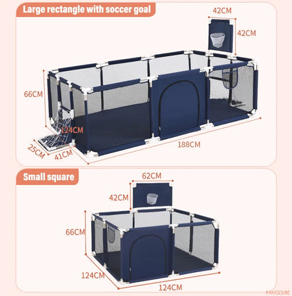 Large Foldable Baby Playpen with Breathable Mesh Sides, Secure Locking System, and Basketball Hoop for Safe Indoor and Outdoor Playtime - Easy Assembly and Portable Design for Convenience