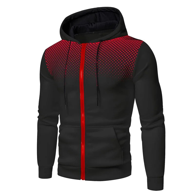 Men's Athletic Zip-Up Hoodie with Gradient Design and Drawstring Hood, Available in Multiple Sizes for Workout and Casual Wear