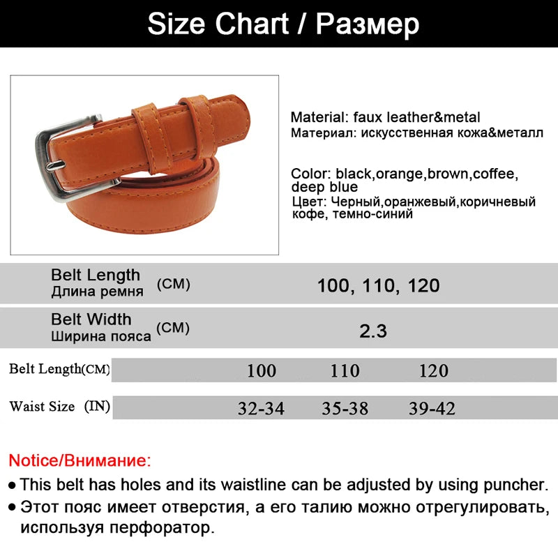 Slim Faux Leather Belt with Classic Metal Buckle for Women’s Dresses and Casual Outfits