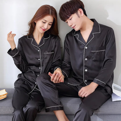 Unisex Silk Pajama Set with Long Sleeves and Button-Down Top for Luxurious Sleepwear