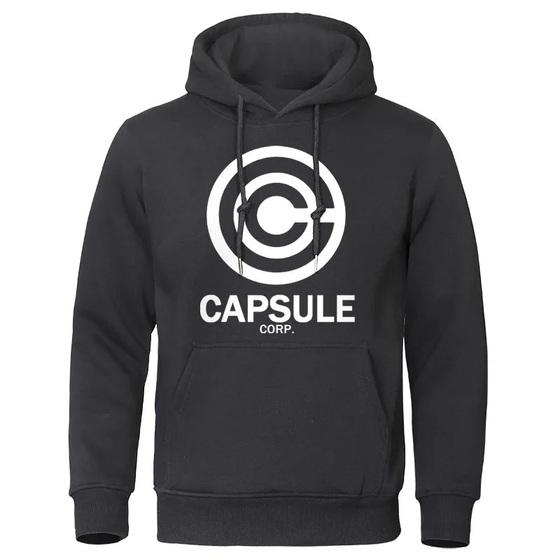 Anime-Inspired Capsule Corporation Logo Hoodie with Drawstring Hood and Kangaroo Pocket for Fans and Casual Wear