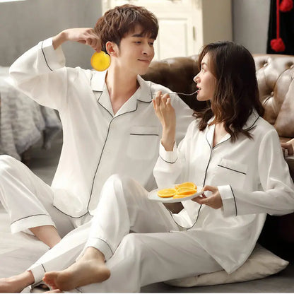 Unisex Silk Pajama Set with Long Sleeves and Button-Down Top for Luxurious Sleepwear