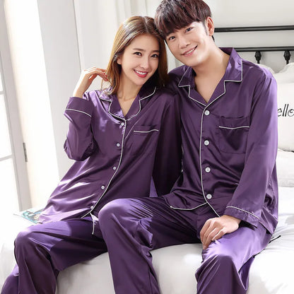 Unisex Silk Pajama Set with Long Sleeves and Button-Down Top for Luxurious Sleepwear