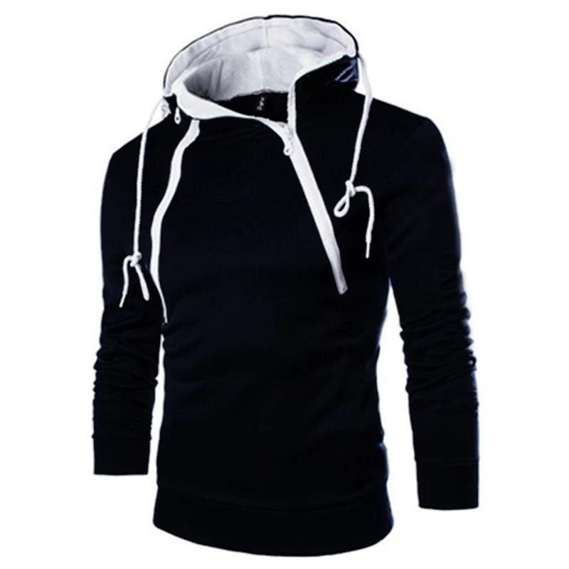 Men's Slim Fit Pullover with Adjustable High Neck, Unique Drawstring Design, and Soft Cotton Blend for Stylish and Comfortable Casual Wear.