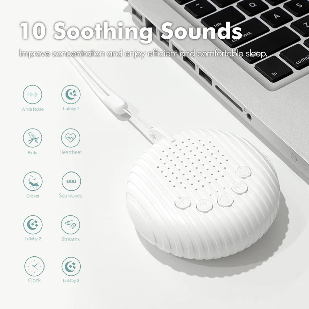 Portable White Noise Machine with 10 Soothing Sounds for Baby Sleep, Relaxation, and Stress Relief