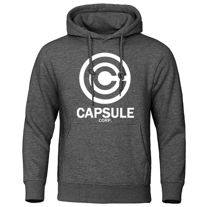 Anime-Inspired Capsule Corporation Logo Hoodie with Drawstring Hood and Kangaroo Pocket for Fans and Casual Wear