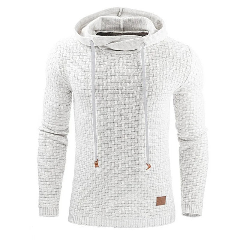 Textured Knit Pullover Hoodie with Adjustable Drawstrings and Ribbed Cuffs