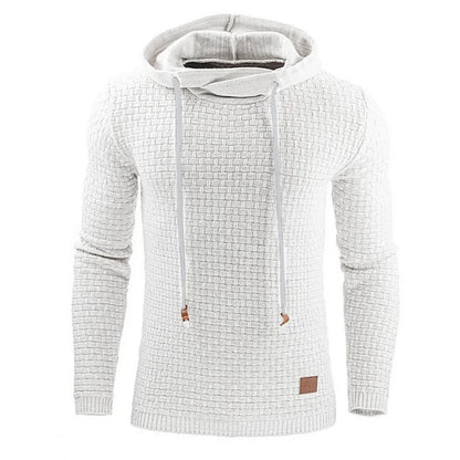 Textured Knit Pullover Hoodie with Adjustable Drawstrings and Ribbed Cuffs