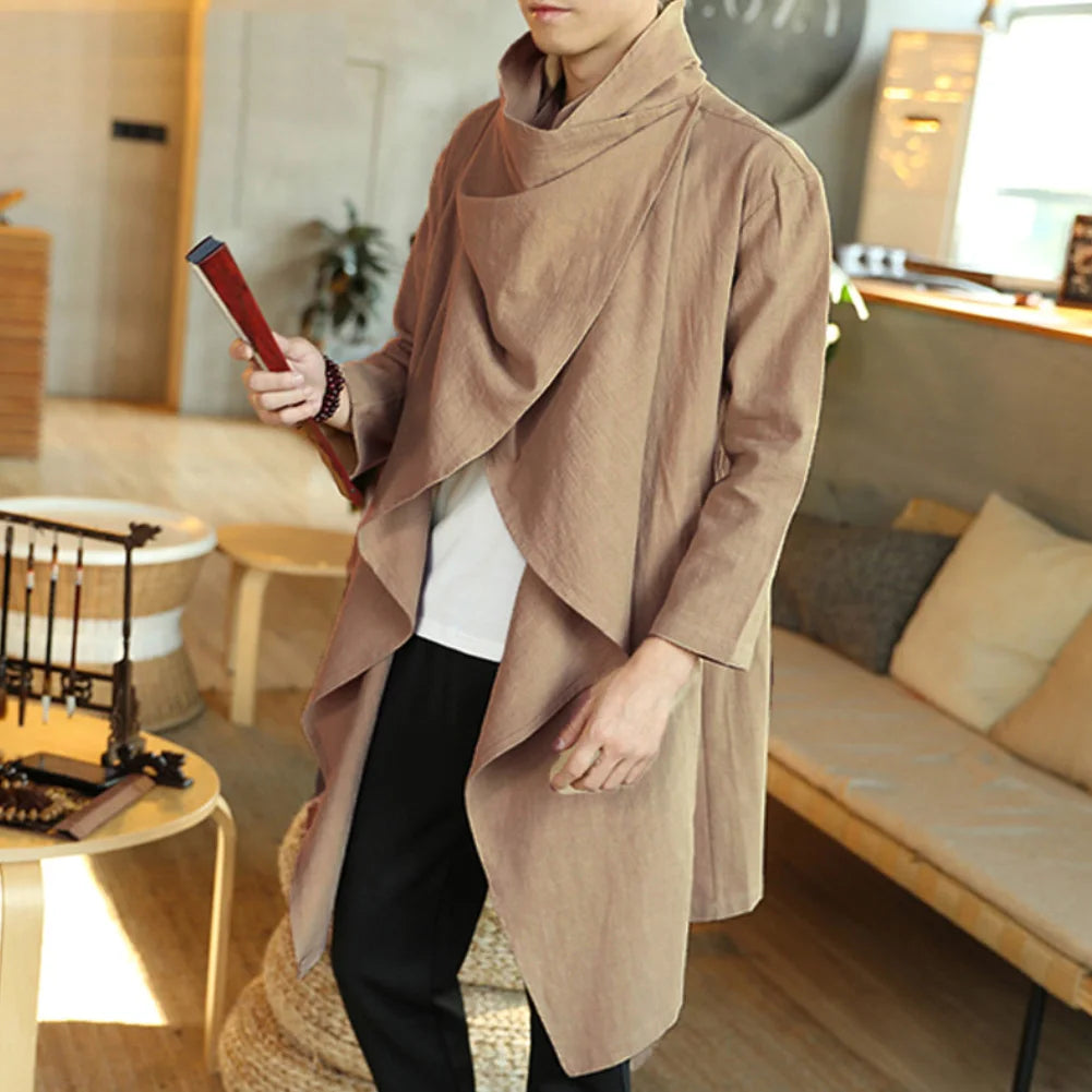 Men's Asymmetrical Draped Cardigan with Long Sleeves and Elegant Open-Front Design for a Contemporary, Casual Look