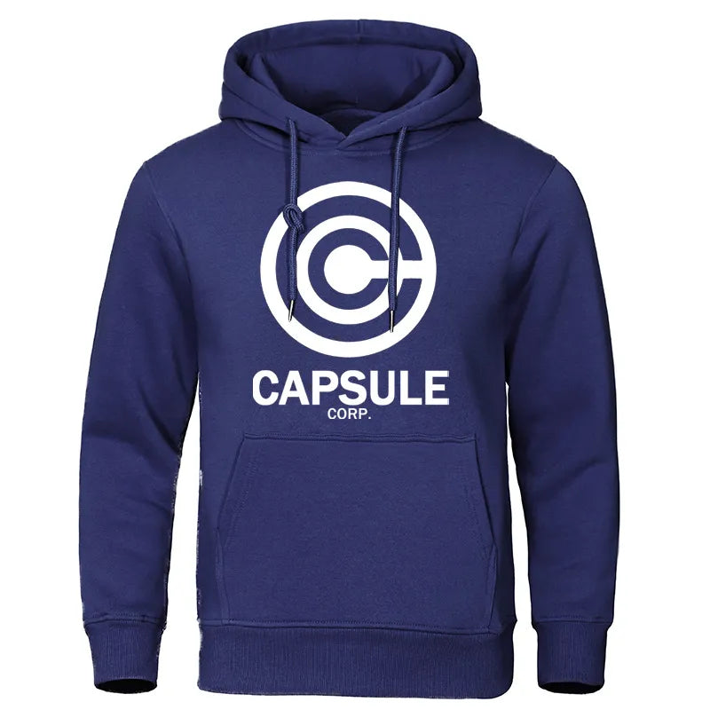 Anime-Inspired Capsule Corporation Logo Hoodie with Drawstring Hood and Kangaroo Pocket for Fans and Casual Wear