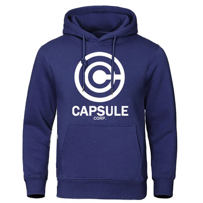 Anime-Inspired Capsule Corporation Logo Hoodie with Drawstring Hood and Kangaroo Pocket for Fans and Casual Wear