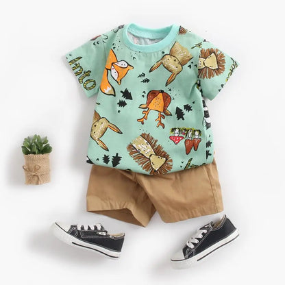 Adorable Animal Print T-Shirt and Shorts Set for Toddlers - Comfortable and Stylish Summer Outfit - Available in Various Fun Designs