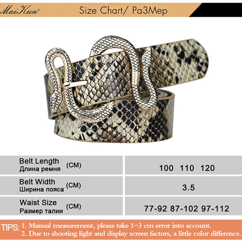 Snake Buckle Belt with Faux Python Print and Elegant Design for Women