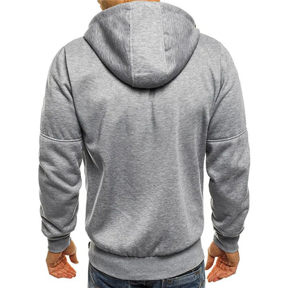 Men's Athletic Hooded Jacket with Zipper Pockets, Adjustable Drawstrings, and Comfortable Fit for Casual and Sportswear.