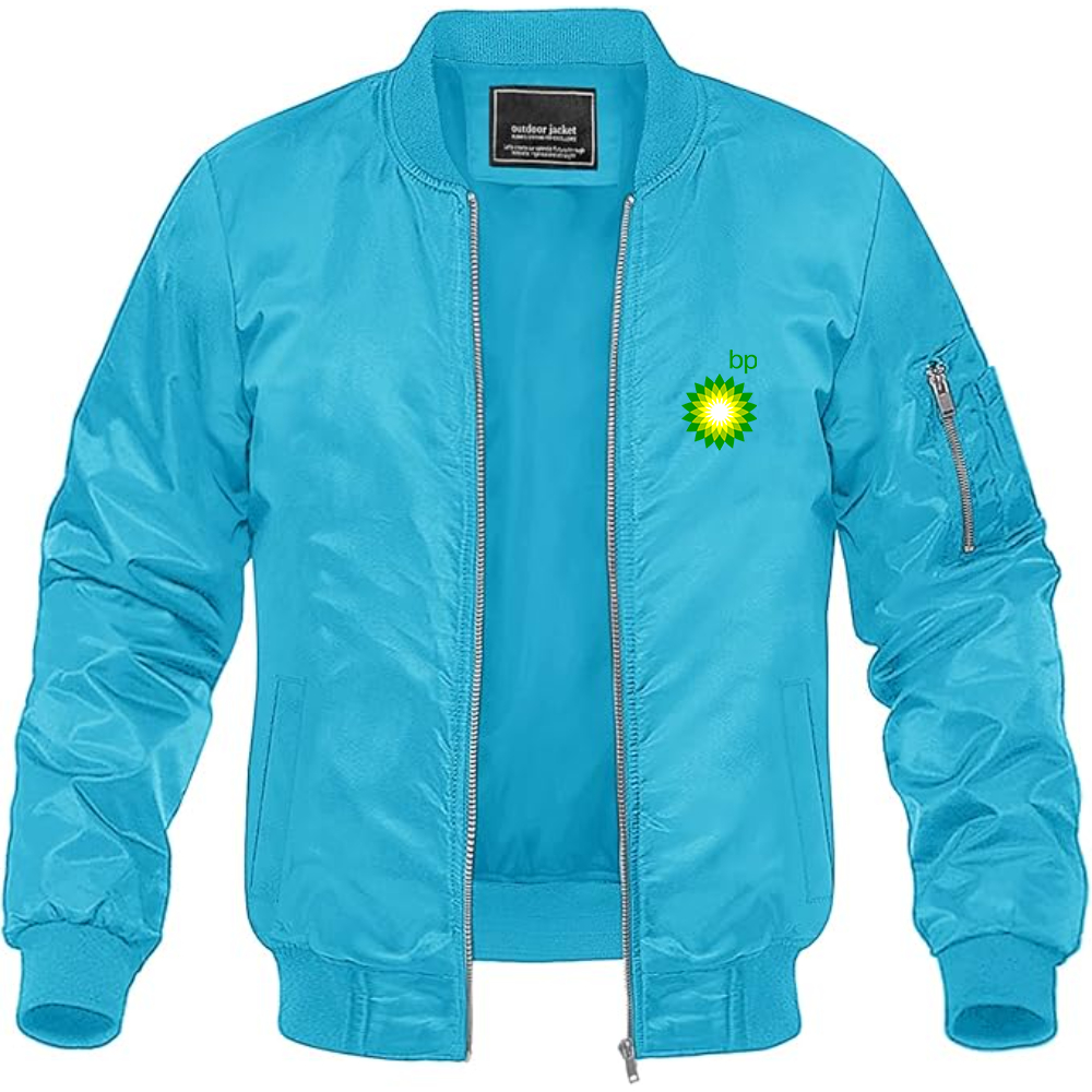 Men's BP Oil Logo Lightweight Bomber Jacket Windbreaker Softshell Varsity Jacket Coat