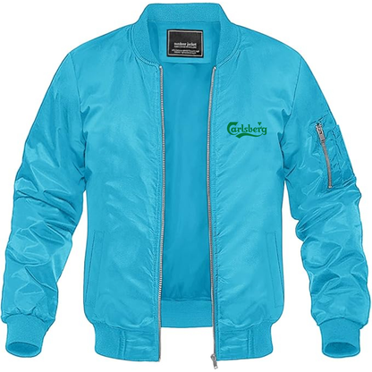 Men's Carlsbery Logo Lightweight Bomber Jacket Windbreaker Softshell Varsity Jacket Coat