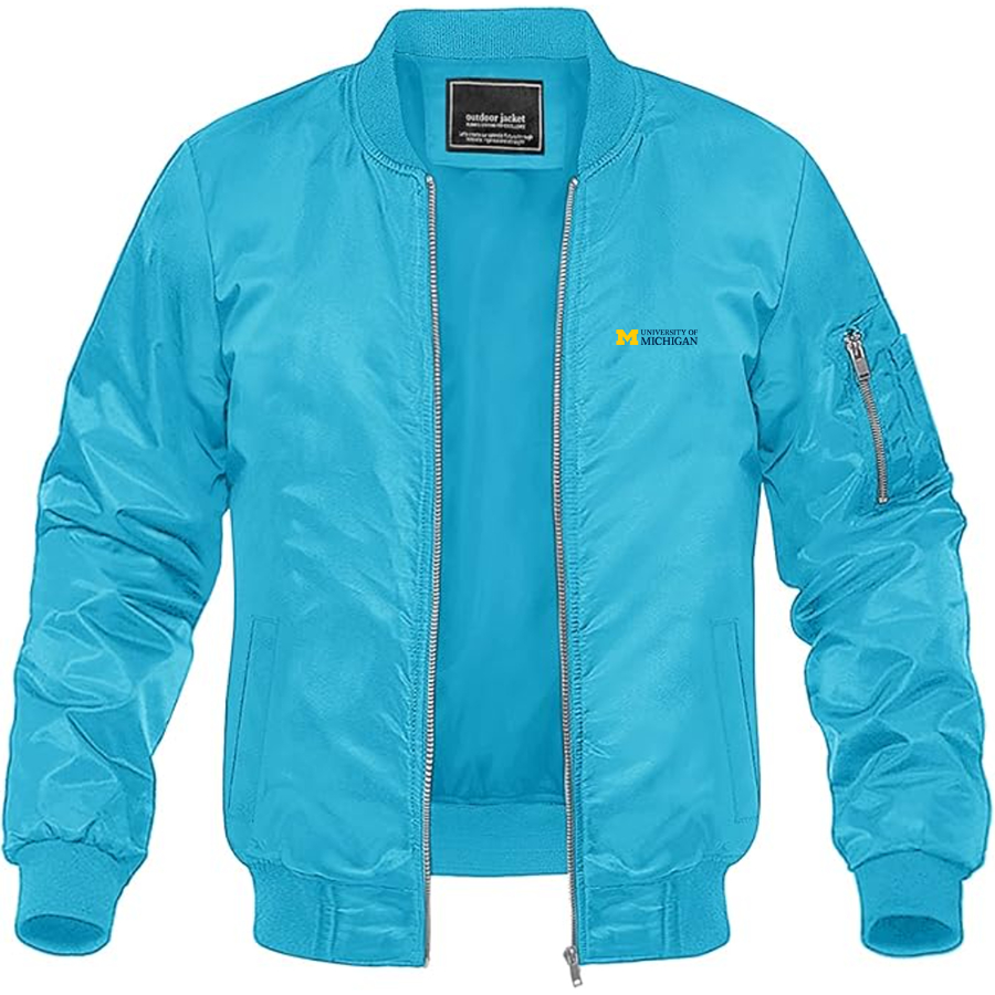 Men's University of Michigan Logo Lightweight Bomber Jacket Windbreaker Softshell Varsity Jacket Coat