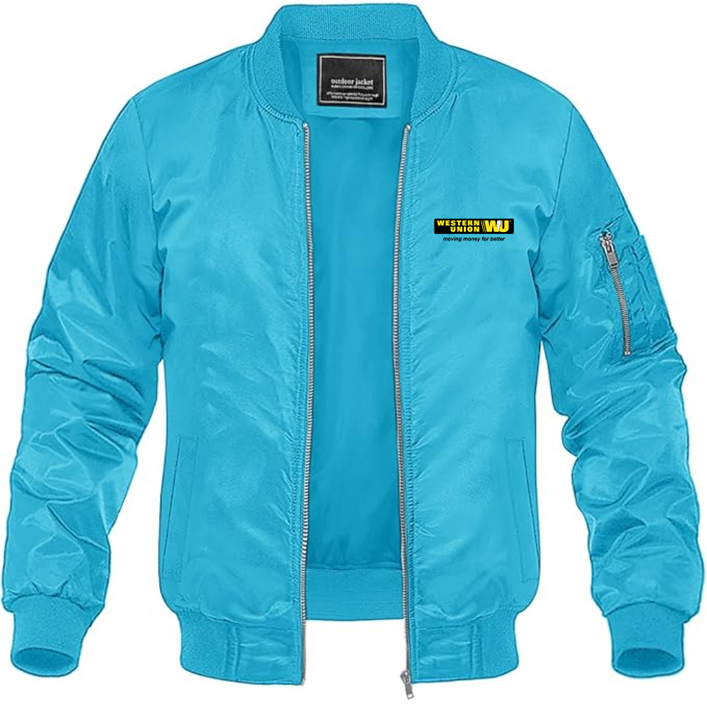 Men's Wastern Union Logo Lightweight Bomber Jacket Windbreaker Softshell Varsity Jacket Coat