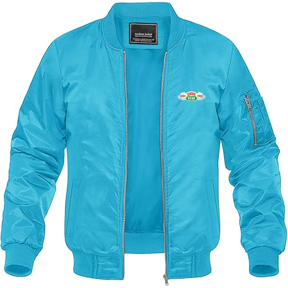Men's Central Perk Logo Lightweight Bomber Jacket Windbreaker Softshell Varsity Jacket Coat