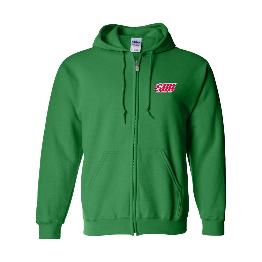 Men's Sacred Heart Pioneers Logo Gildan  Heavy Blend Full Zip Hooded Sweatshirt