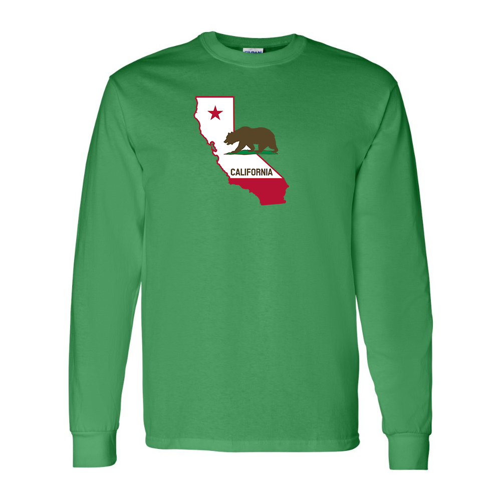 Men's  California Bear Map Gildan Heavy Cotton Long Sleeve T-Shirt