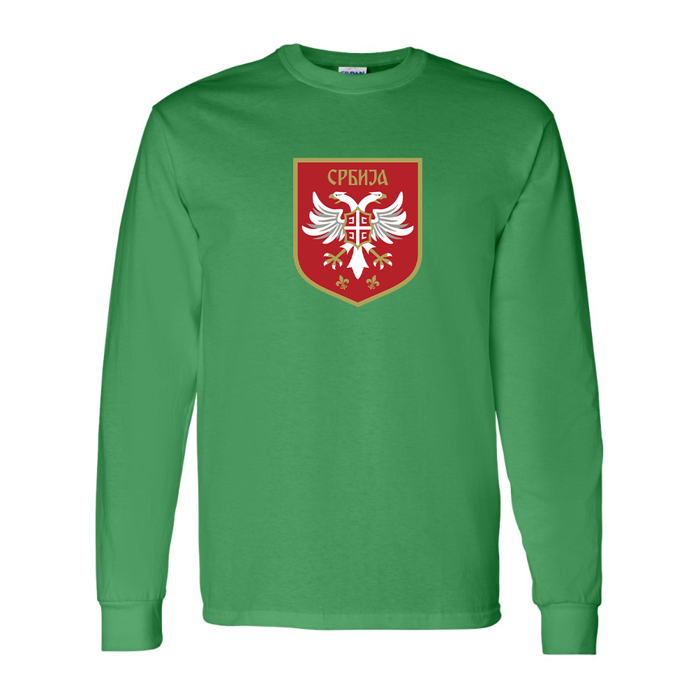 Men's Serbia National Football Soccer Team Logo Gildan Heavy Cotton Long Sleeve T-Shirt