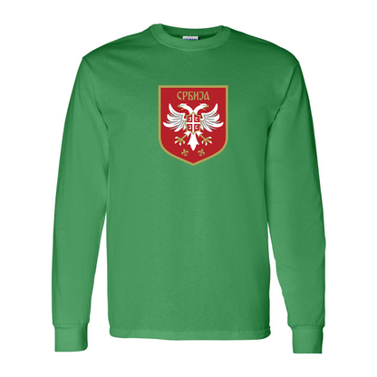 Men's Serbia National Football Soccer Team Logo Gildan Heavy Cotton Long Sleeve T-Shirt