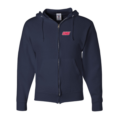 Men's Sacred Heart Pioneers Logo JERZEES NuBlend Full-Zip Hooded Sweatshirt