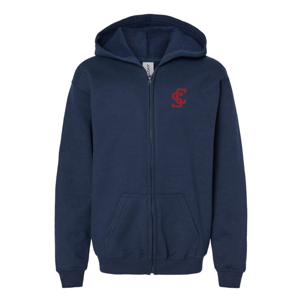 Gildan Heavy Blend Youth  Santa Clara Broncos Logo  Full Zip Hooded Sweatshirt