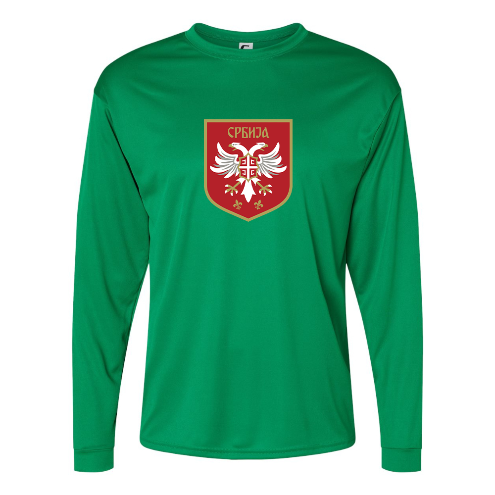 Men's Serbia National Football Soccer Team Logo Performance Long Sleeve T-Shirt