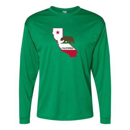 Men's  California Bear Map Performance Long Sleeve T-Shirt