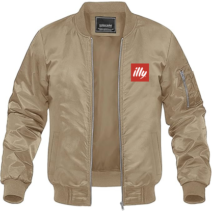 Men's Illy Logo Lightweight Bomber Jacket Windbreaker Softshell Varsity Jacket Coat