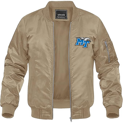 Men's Middle Tennessee Blue Raiders Logo Lightweight Bomber Jacket Windbreaker Softshell Varsity Jacket Coat