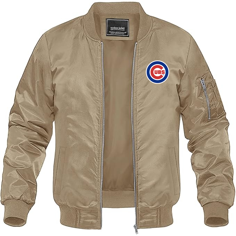Men's Chicago Cubs Logo Lightweight Bomber Jacket Windbreaker Softshell Varsity Jacket Coat