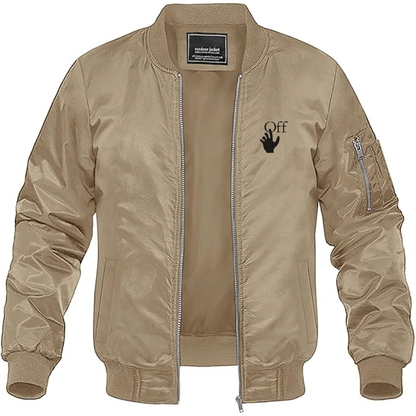 Men's Off-White Hand Logo  Lightweight Bomber Jacket Windbreaker Softshell Varsity Jacket Coat