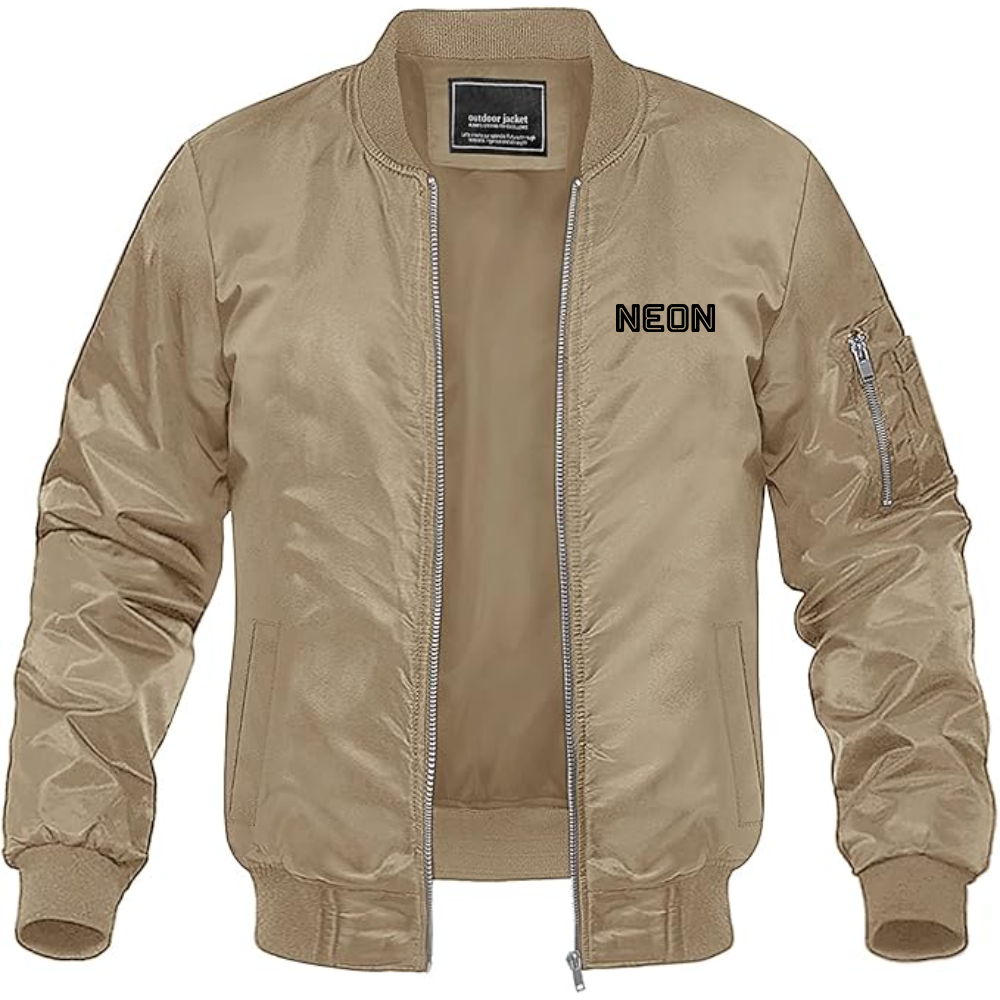 Men's  Neon Logo Lightweight Bomber Jacket Windbreaker Softshell Varsity Jacket Coat