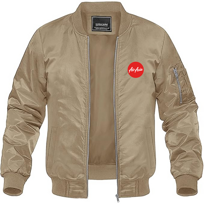 Men's Air Asia Logo Lightweight Bomber Jacket Windbreaker Softshell Varsity Jacket Coat