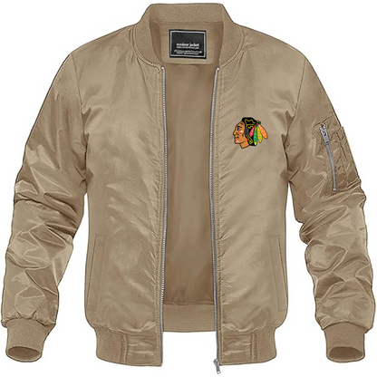 Men's Blackhawks Logo Lightweight Bomber Jacket Windbreaker Softshell Varsity Jacket Coat