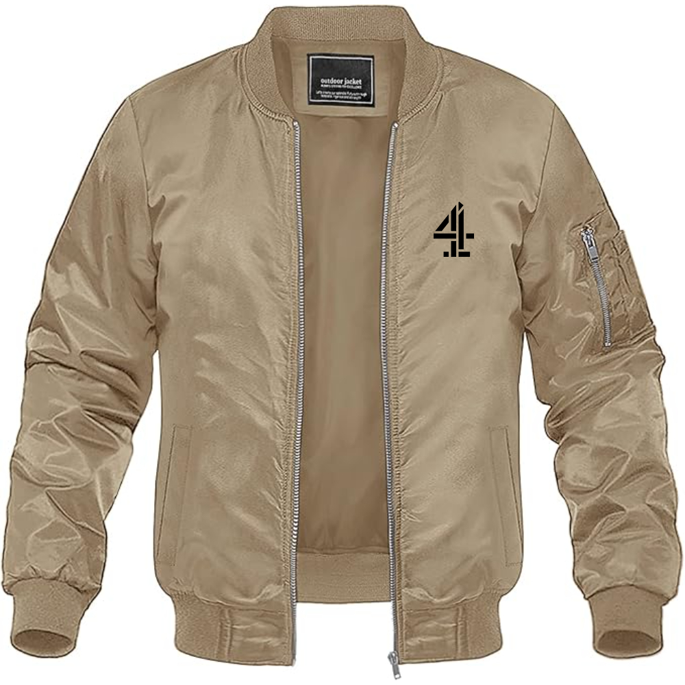 Men's Channel 4 Logo Lightweight Bomber Jacket Windbreaker Softshell Varsity Jacket Coat