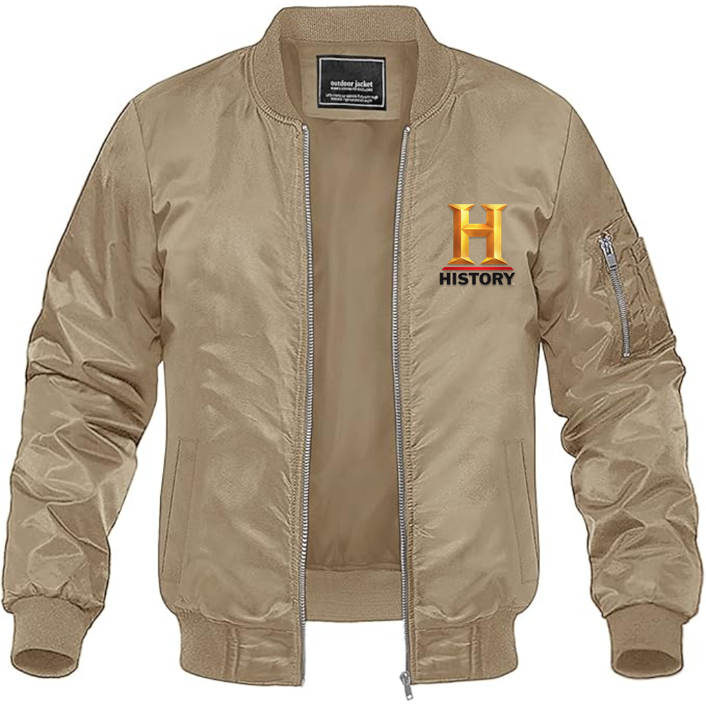 Men's History Channel Lightweight Bomber Jacket Windbreaker Softshell Varsity Jacket Coat