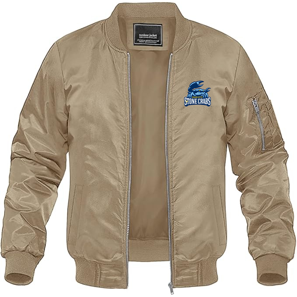 Men's Charlotte Stone Crabs Logo Lightweight Bomber Jacket Windbreaker Softshell Varsity Jacket Coat